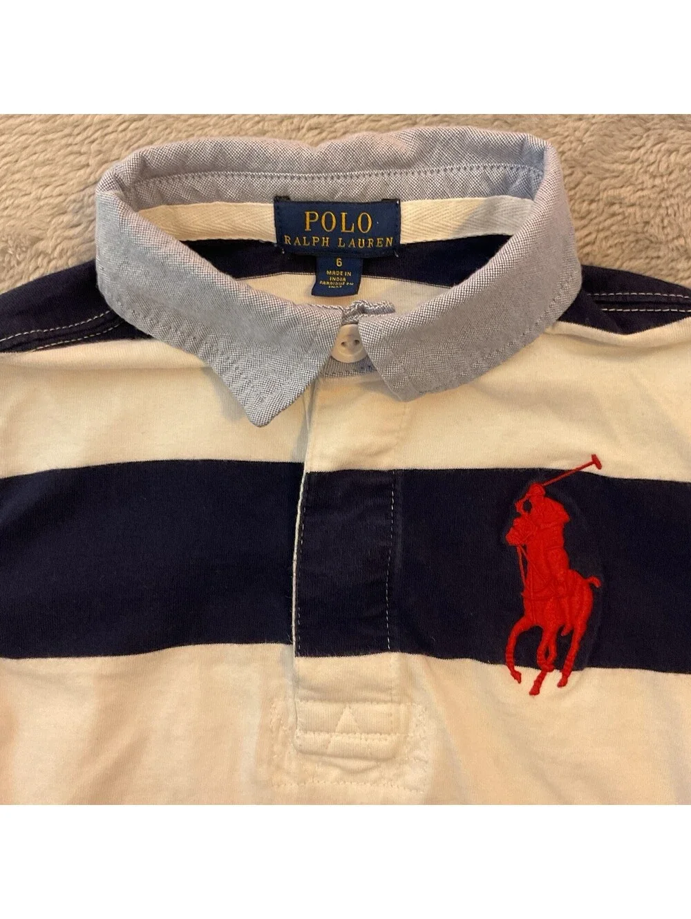 POLO Ralph Lauren Boys Size 6 Striped Shirt / Rugby large Pony Long Sleeve